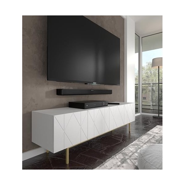 Homlando KAIRO180 cm 4D - Meuble TV moderne avec façade fraisée en MDF - Meuble bas avec 4 portes pour le salon - Cadre en mé
