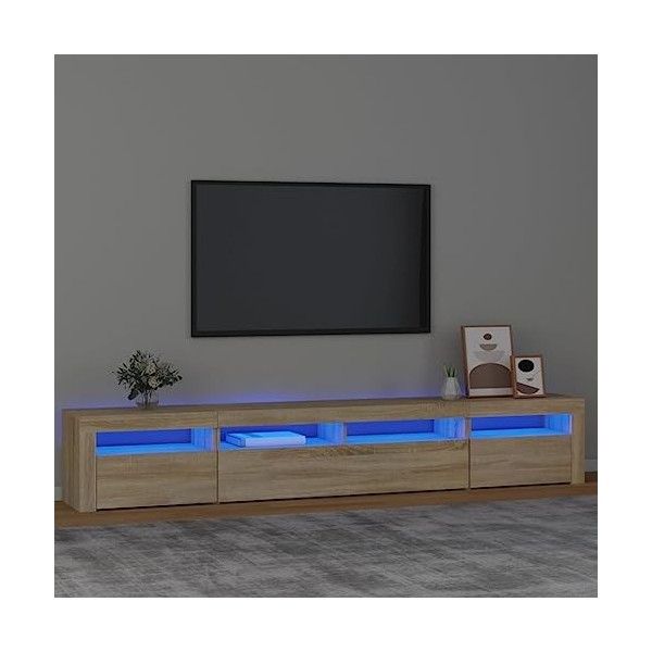 Canditree Meuble TV Moderne avec Lumières LED Banc TV Support de Télé avec Espace de Rangement pour Salon, 240 cm Chêne Sono