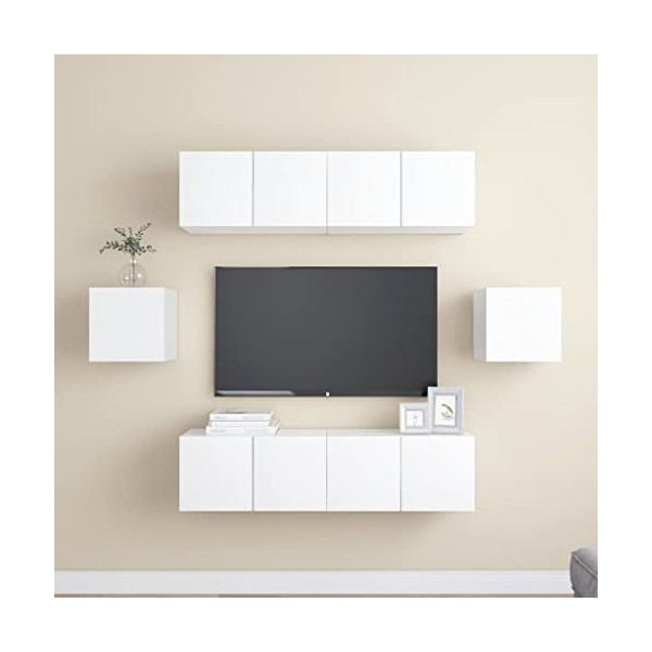Ensemble de Meuble TV 6 pcs Blanc Aggloméré - Table TV Support de Télévision en Bois pour Salon Chambre Salle à Manger