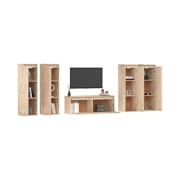 Générique Meubles TV 5 pcs Bois Massif de pin,45.35 KG,3100209, Meubles, Meubles TV