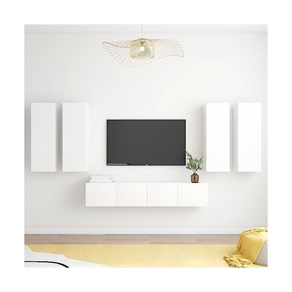 Générique Ensemble de Meuble TV 6 pcs Blanc Aggloméré,76.8 KG,3078680, Meubles, Meubles TV