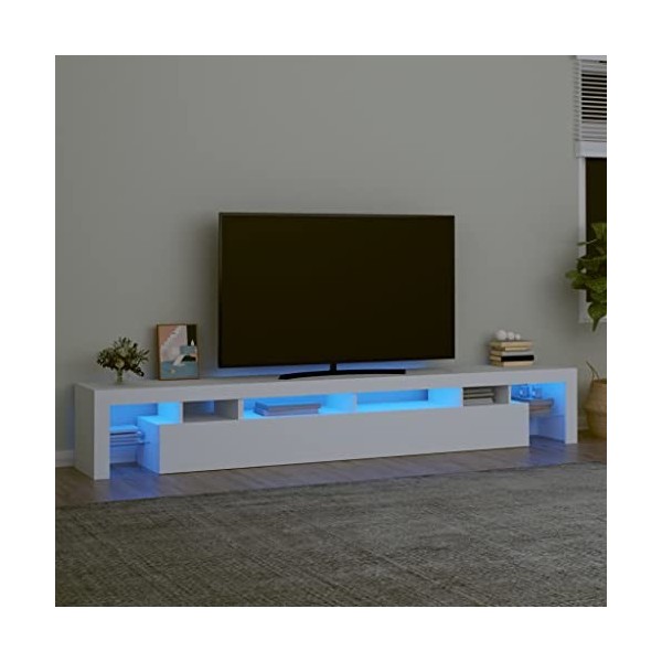 Meuble TV, Banc TV Support de Télévision Table TV Bas Armoire Basse Meuble TV avec lumières LED Blanc 260x36,5x40 cm