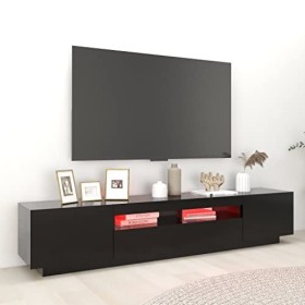 Higsose Meuble TV Salon avec Lumières LED RVB Noir 200x35x40 cm Aggloméré Armoire Multimédia Rangement Ample Ranger Soigneuse