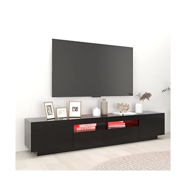 Higsose Meuble TV Salon avec Lumières LED RVB Noir 200x35x40 cm Aggloméré Armoire Multimédia Rangement Ample Ranger Soigneuse