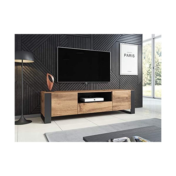 BIM Furniture NUNKI Meuble TV bas en chêne Anthracite 180 cm