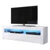Alan - Meuble TV/Table Basse TV/Banc TV de Salon 160 cm, Blanc Mat/Blanc Brillant avec l’éclairage LED Bleue en Option 
