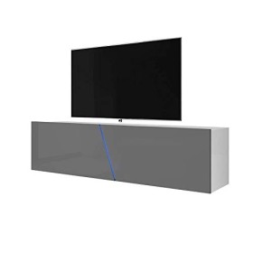 Selsey ALAMARA - Meuble TV Suspendu/Meuble de Salon Blanc Mat/Gris Brillant, 160 cm, LED RGB 