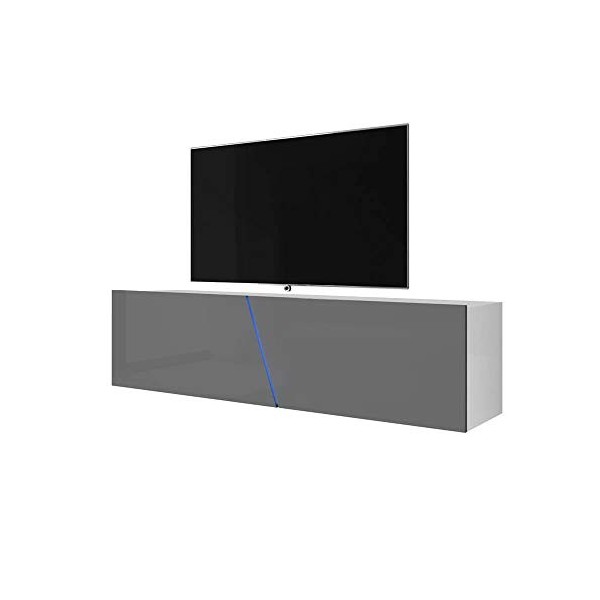 Selsey ALAMARA - Meuble TV Suspendu/Meuble de Salon Blanc Mat/Gris Brillant, 160 cm, LED RGB 
