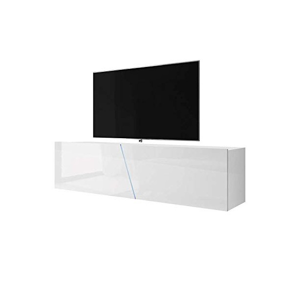 Selsey ALAMARA - Meuble TV Suspendu/Meuble de Salon Blanc Mat/Gris Brillant, 160 cm, LED RGB