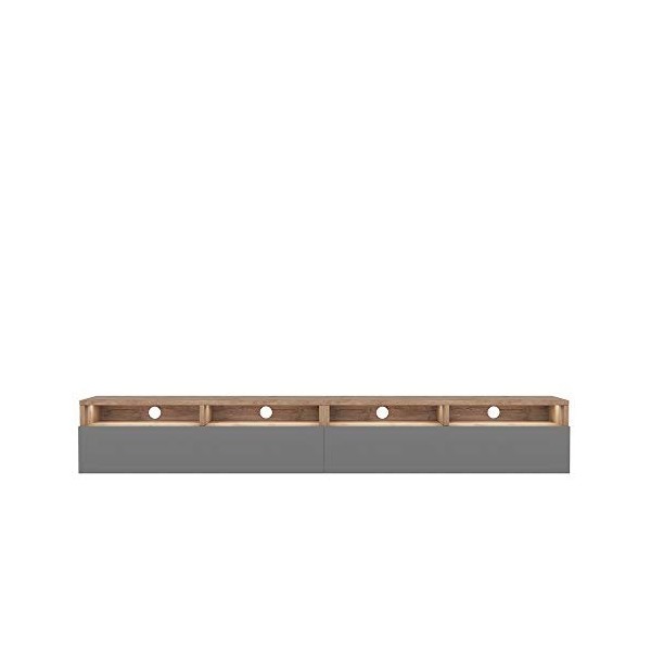 Selsey - REDNAW - Meuble TV - 2x100 cm - chêne wotan/Gris Brillant - avec LED - scandinave - Moderne