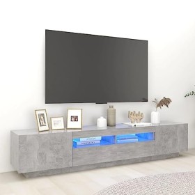 Canditree Meuble TV Moderne avec Lumières LED Banc TV Support de Télé avec Espace de Rangement 200 cm Gris béton 