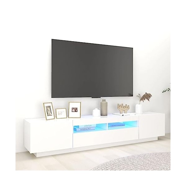Canditree Meuble TV Moderne avec Lumières LED Banc TV Support de Télé avec Espace de Rangement 200 cm Gris béton 
