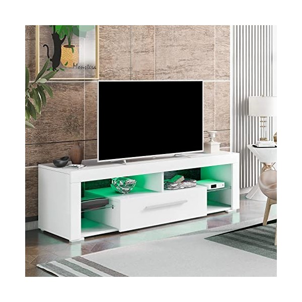 GGMWDSN Lowboard TV Blanc, Meuble TV Meuble TV Meuble TV avec éClairage LED, éTagèRe TV sur Pied, Meuble TV de Haute Qualité 