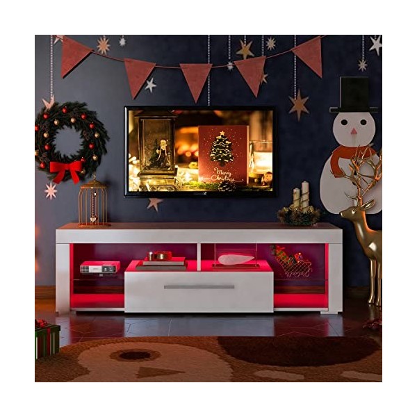 GGMWDSN Lowboard TV Blanc, Meuble TV Meuble TV Meuble TV avec éClairage LED, éTagèRe TV sur Pied, Meuble TV de Haute Qualité 