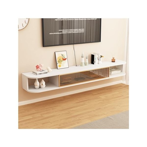 Meuble TV avec Porte Vitrée, Meuble TV Suspendu, Meuble De Divertissement, Console Multimédia De Salon, Meuble De Rangement p