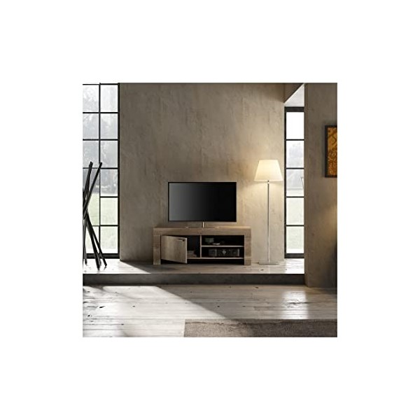 Tousmesmeubles Meuble TV 1 Porte Chêne Moyen - VERONE - L 140 x l 43 x H 53 cm - Neuf