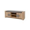 Tousmesmeubles Meuble TV Chêne 2 Portes Oxygene/Béton ciré Clair - Daphne - L 155 x l 45 x H 59 cm - Neuf