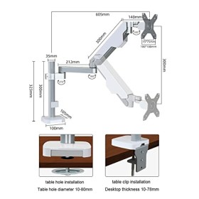 Pied TV Support Universel Support de Bureau pour Moniteur Unique, Support à Ressort à gaz entièrement réglable pour écran de 
