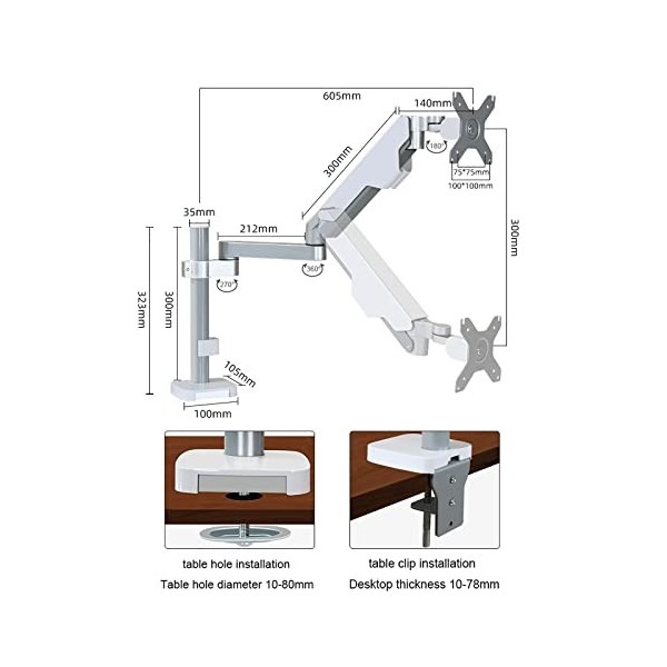 Pied TV Support Universel Support de Bureau pour Moniteur Unique, Support à Ressort à gaz entièrement réglable pour écran de 
