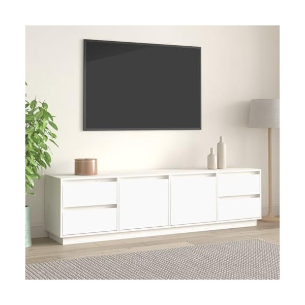 Meuble TV Blanc 176x37x47,5 cm Bois de pin massif