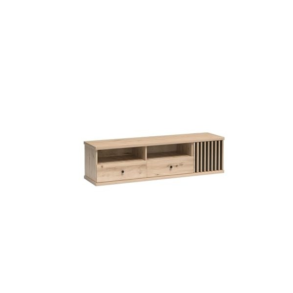 MINIO go for it Meuble TV à Lamelles Mali, 160,6x43,4x40,6 cm, Buffet TV Moderne avec 1 Porte et 2 Tiroirs, Meuble Idéal pour