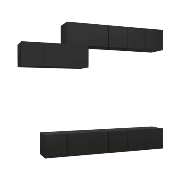 Ensemble de Meuble TV 7 pcs Noir Aggloméré - Table TV Support de Télévision en Bois pour Salon Chambre Salle à Manger