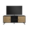 Meuble TV 2 Portes 2 niches Noir/Bois - Vietnam - L 136 x l 40 x H 53 cm - Neuf