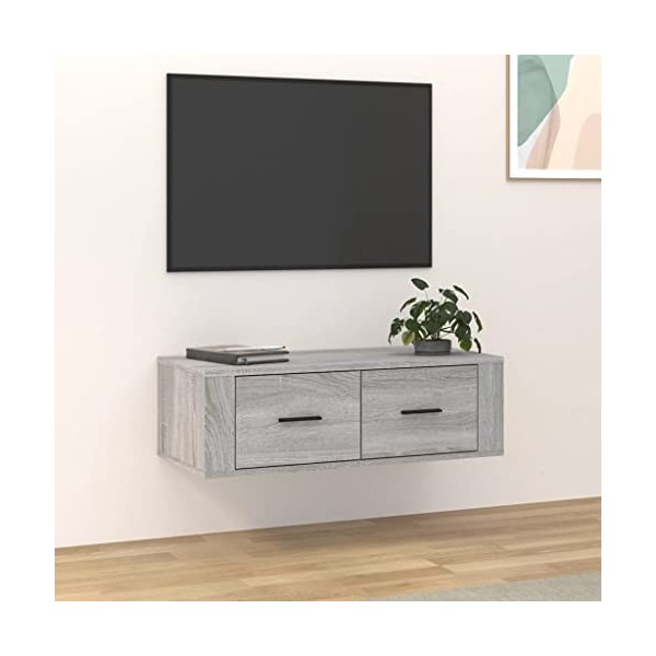 Higsose Meuble TV Salon Suspendu Blanc 80x36x25 cm Bois dingénierie Armoire Télévision Dessus Stable et Robuste Vitrine daf