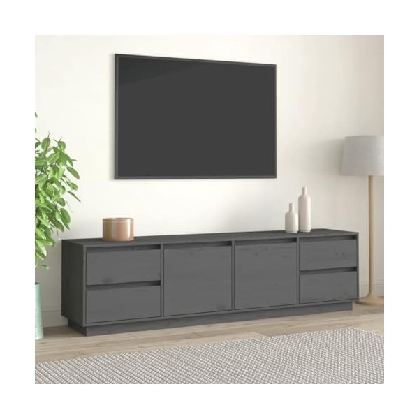Meuble TV Gris 176x37x47,5 cm Bois de pin Massif - Meuble TV, Armoire Basse Centre, Support Télé pour Salon Chambre,