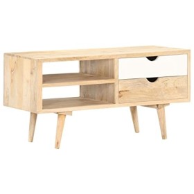 lvssiao Meuble TV pour salon, meuble TV en bois massif de mangue 90 x 35 x 45 cm très résistant Module TV pour chambre à couc