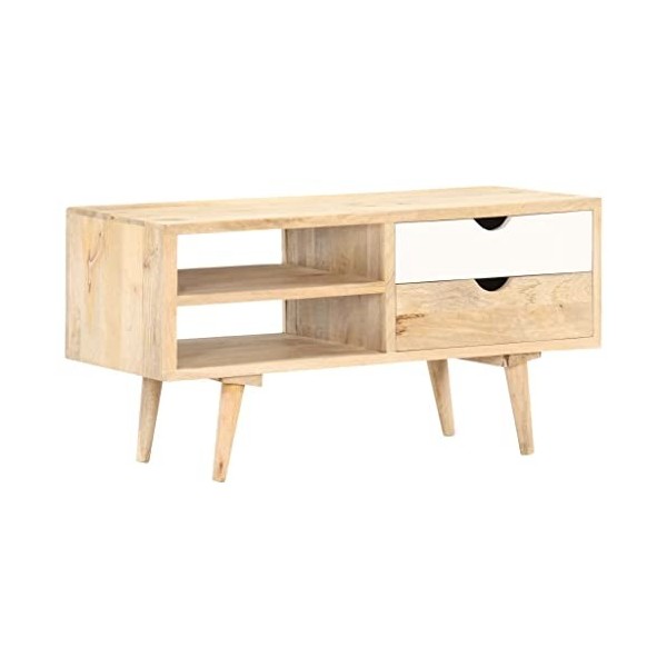 lvssiao Meuble TV pour salon, meuble TV en bois massif de mangue 90 x 35 x 45 cm très résistant Module TV pour chambre à couc