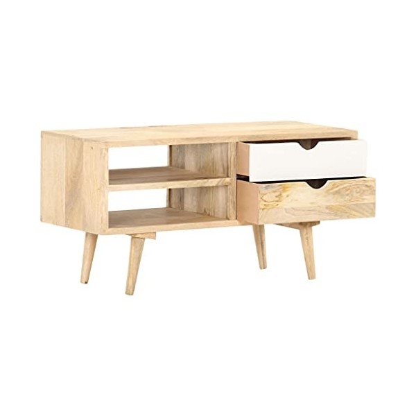 lvssiao Meuble TV pour salon, meuble TV en bois massif de mangue 90 x 35 x 45 cm très résistant Module TV pour chambre à couc