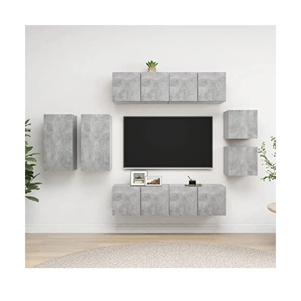 Générique Ensemble de Meuble TV 8 pcs Gris béton Aggloméré,72.5 KG,3079124, Meubles, Meubles TV