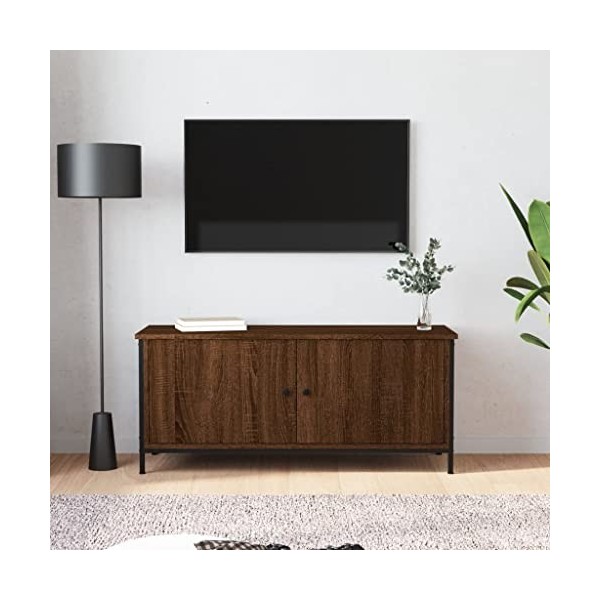Higsose Meuble TV avec Portes Noir 60x35x45 cm Bois dingénierie Meuble de Multimédia avec Pieds en Métal Meuble de Chambre G