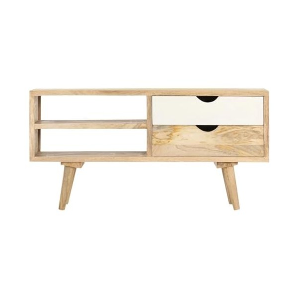 finlon [Renouvelé] Meuble TV en Bois Massif – Console multimédia 95 x 45 cm – Meuble TV Rustique au Design él-Brun