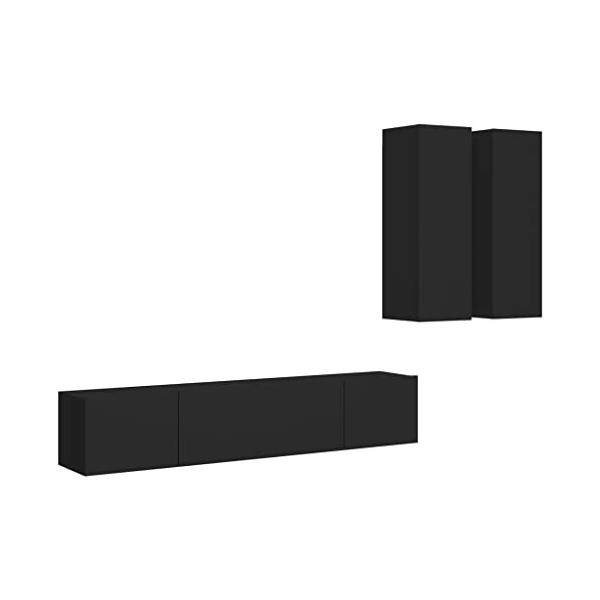 Meuble TV Mural avec Compartiments 4pcs, Meuble de Rangement TV Table pour Salon, Contemporain, Noir