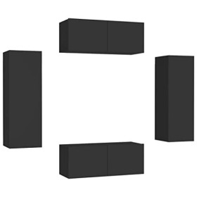 Meuble TV Mural avec Compartiments 4pcs, Meuble de Rangement TV Table pour Salon, Scandinave, Noir