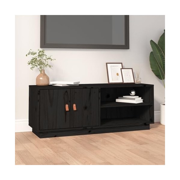 RAUGAJ Centres de divertissement et meubles TV, meuble TV noir, 105 x 34 x 40 cm, pin massif