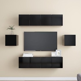Ensemble de Meuble TV 6 pcs Noir Aggloméré - Meuble TV, Armoire Basse Centre, Support Télé pour Salon Chambre,