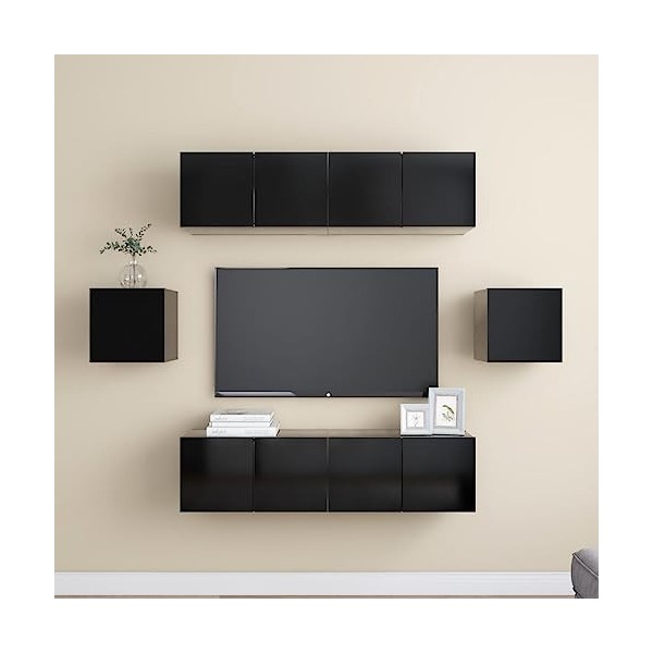 Ensemble de Meuble TV 6 pcs Noir Aggloméré - Meuble TV, Armoire Basse Centre, Support Télé pour Salon Chambre,