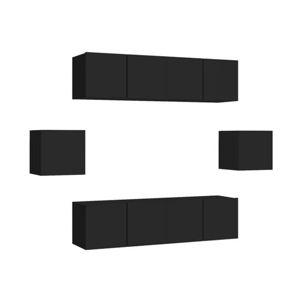 Ensemble de Meuble TV 6 pcs Noir Aggloméré - Meuble TV, Armoire Basse Centre, Support Télé pour Salon Chambre,