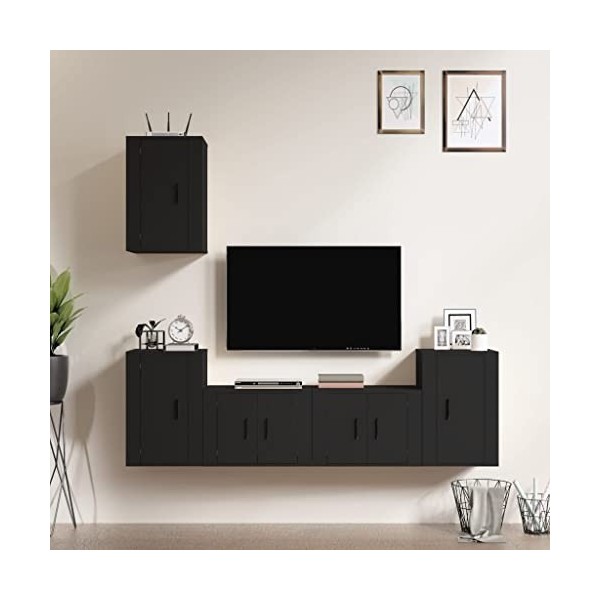 Ensemble de Meubles TV 5 pcs Noir Bois dingénierie - Meuble télé, Meuble TV Industriel, Meuble Chambre, Convient pour Salon 