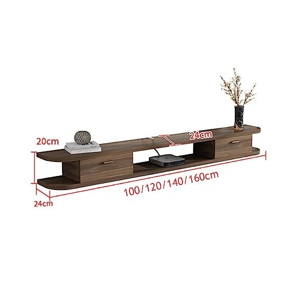 Meuble TV Suspendu Gris,TV Lowboard/Meuble TV Flottant,pour 32-55 Pouces Écran Plat avec 3 Compartiments Ouverts, Meuble TV M