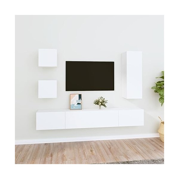 ZEYUAN Ensemble de Meubles TV 5 pcs Blanc Bois dingénierie,Meuble TV,Table Basse Salon Meuble TV,Table Basse LED Couleurs