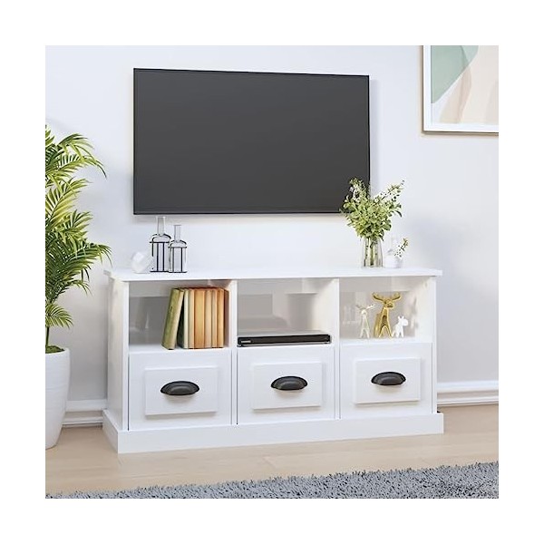 MATTUI Home Hardware Businese Meuble TV en bois Blanc brillant 100 x 35 x 50 cm