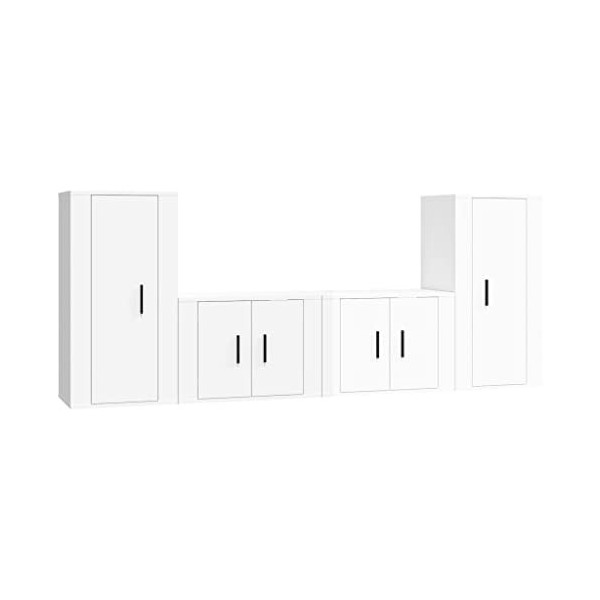 Ensemble de Meubles TV 4 pcs Blanc Brillant Bois dingénierie - Armoire Basse Centre de Divertissement Meuble Stéréo Salon Sa