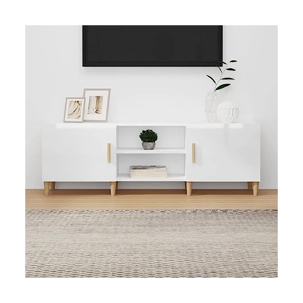 TEKEET Centres de divertissement et meuble TV - Meuble TV blanc brillant - 150 x 30 x 50 cm - Bois dingénierie