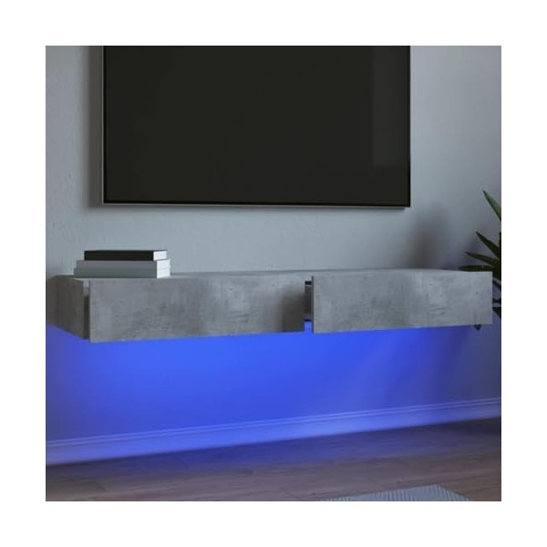 KEAAN Home Hardware Businese Meuble TV avec lumières LED Gris béton 60 x 35 x 15,5 cm