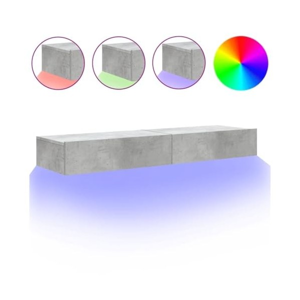 KEAAN Home Hardware Businese Meuble TV avec lumières LED Gris béton 60 x 35 x 15,5 cm