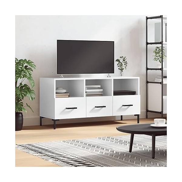 SEVSO Meuble TV en bois blanc brillant 102 x 36 x 50 cm